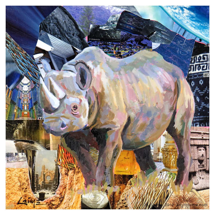 Black rhino mixed media artwork